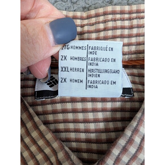 Columbia Button-Up Shirt Mens XXL Brown Plaid Long Sleeve Outdoor Cotton Stretch - Picture 5 of 10